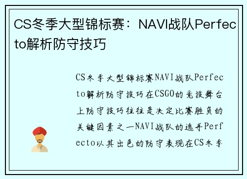 CS冬季大型锦标赛：NAVI战队Perfecto解析防守技巧