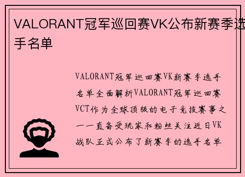 VALORANT冠军巡回赛VK公布新赛季选手名单